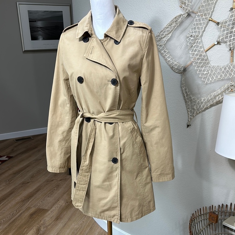 Khaki cotton nylon blend trench coat SZ S